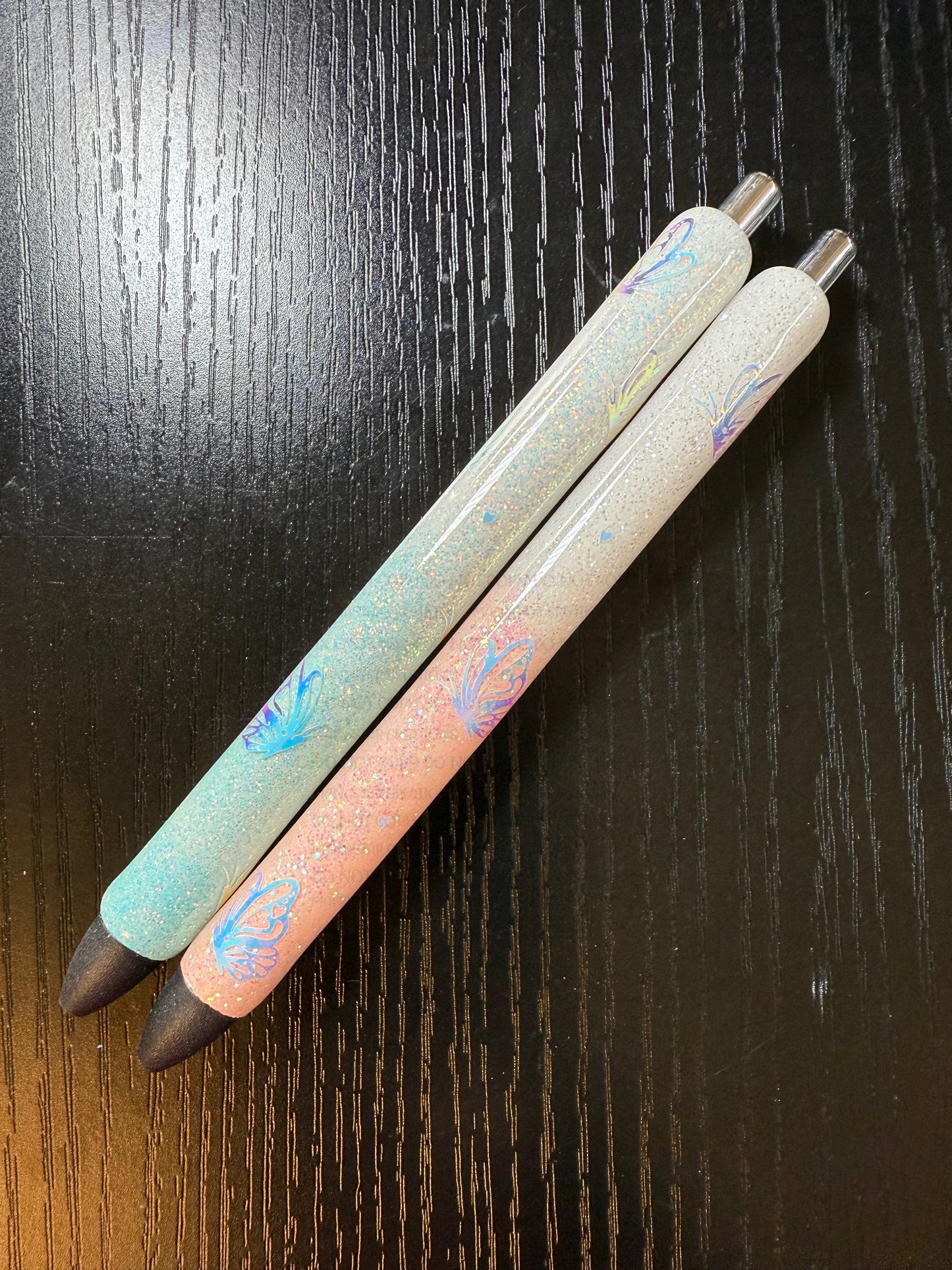 Ombre with Holographic butterflies- Black Ink