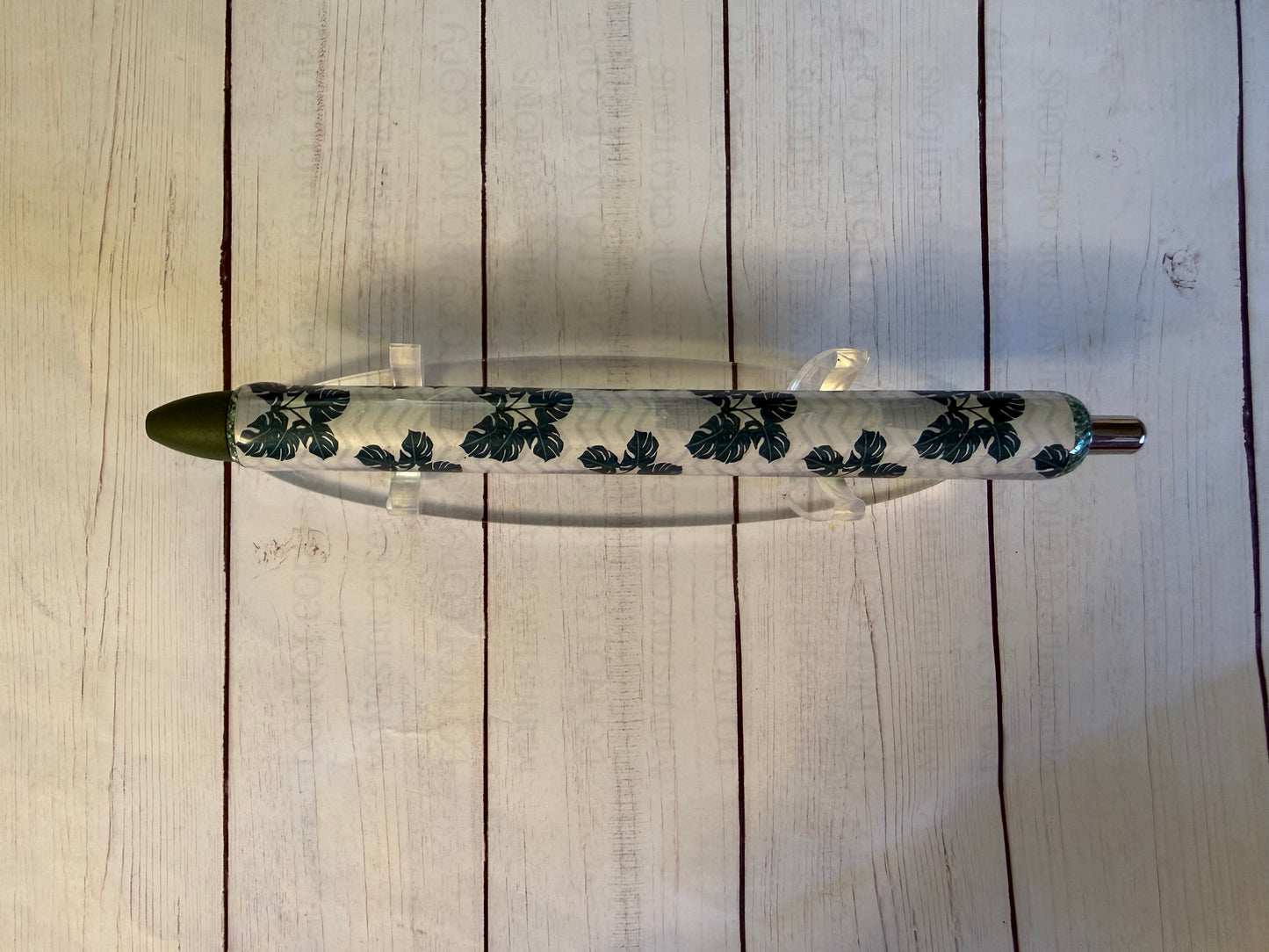 Monstera Leaf Epoxy Pen - Tropical Plant Vinyl Wrapped Writing Instrument