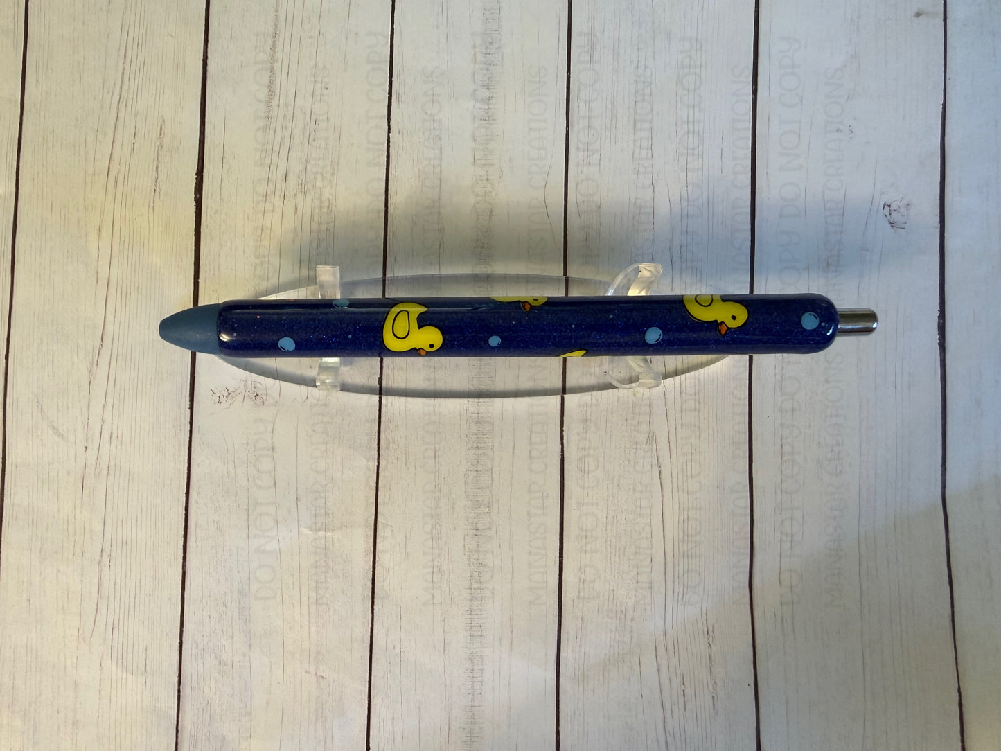 Blue Glitter Epoxy Pen with Ducks & Bubbles