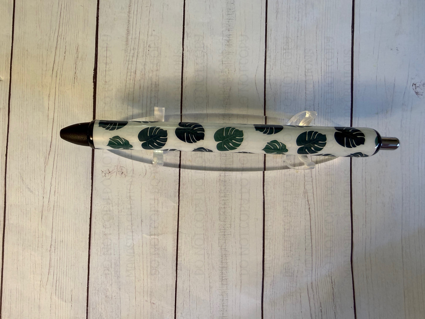 Monstera Leaf Epoxy Pen - Tropical Plant Vinyl Wrapped Writing Instrument
