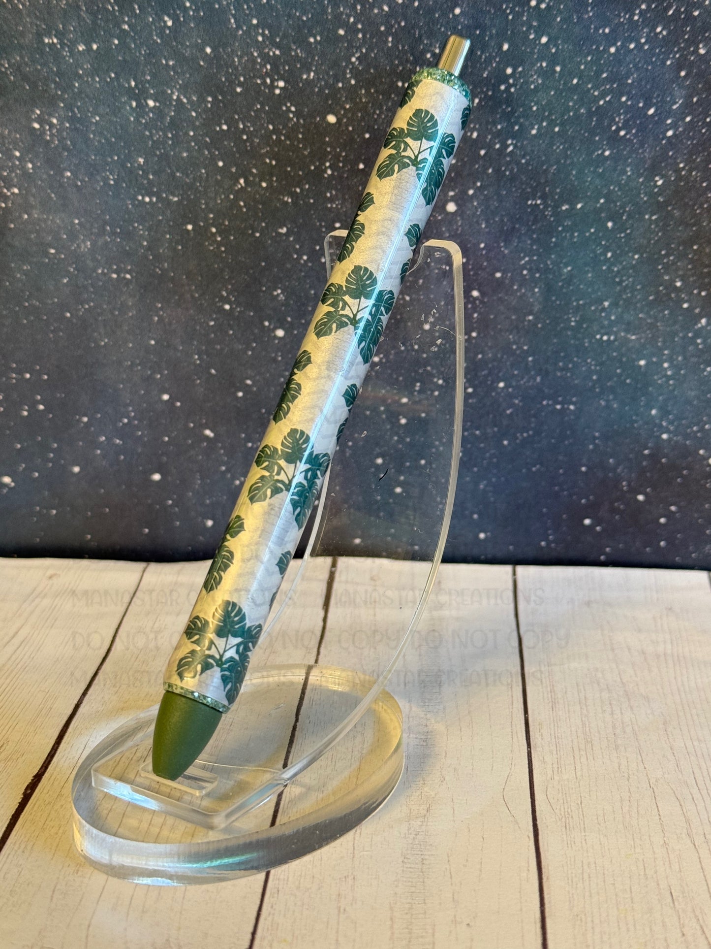 Monstera Leaf Epoxy Pen - Tropical Plant Vinyl Wrapped Writing Instrument