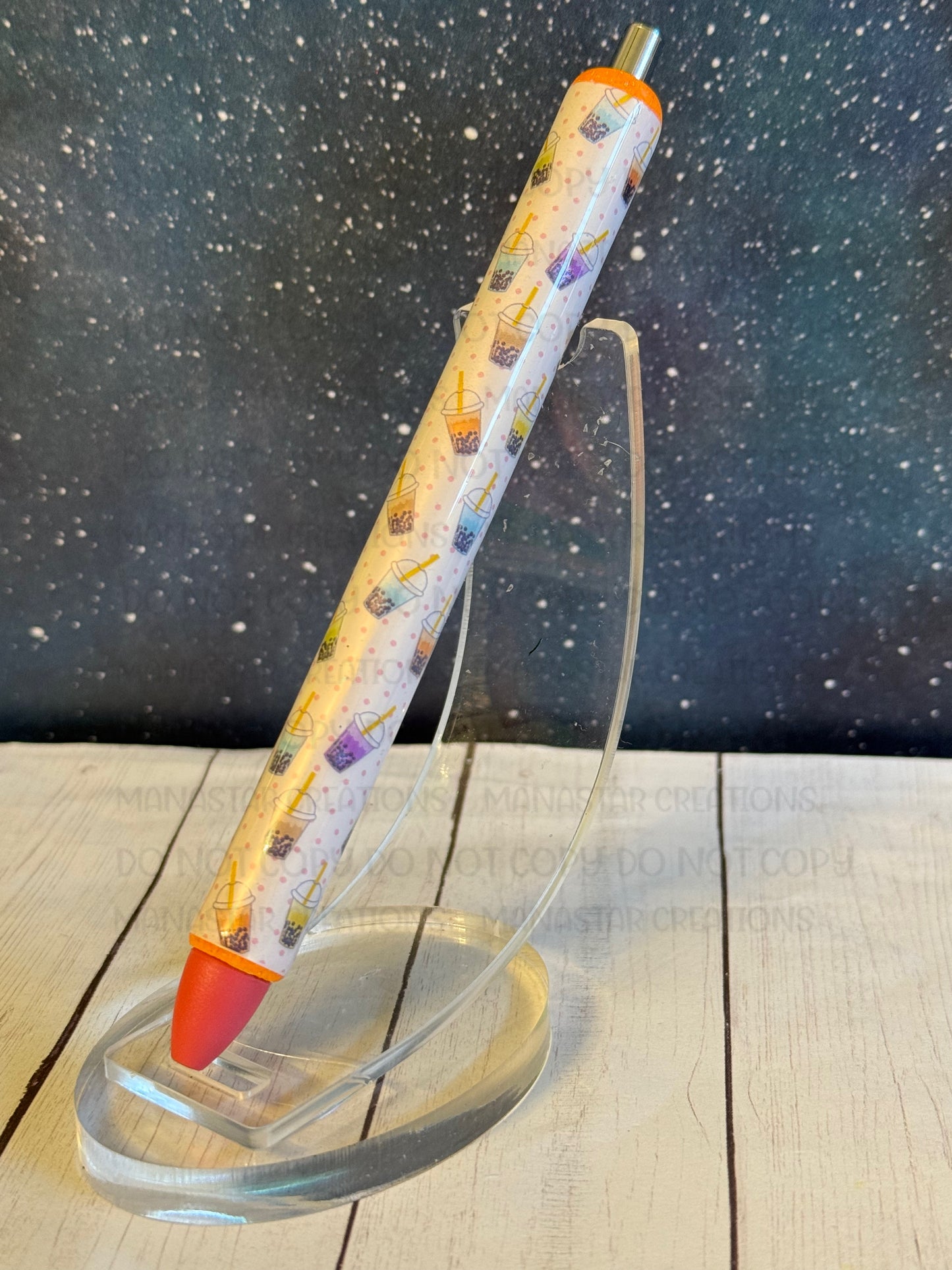 Boba Tea Epoxy Pen - Bubble Tea Vinyl Wrapped Writing Instrument