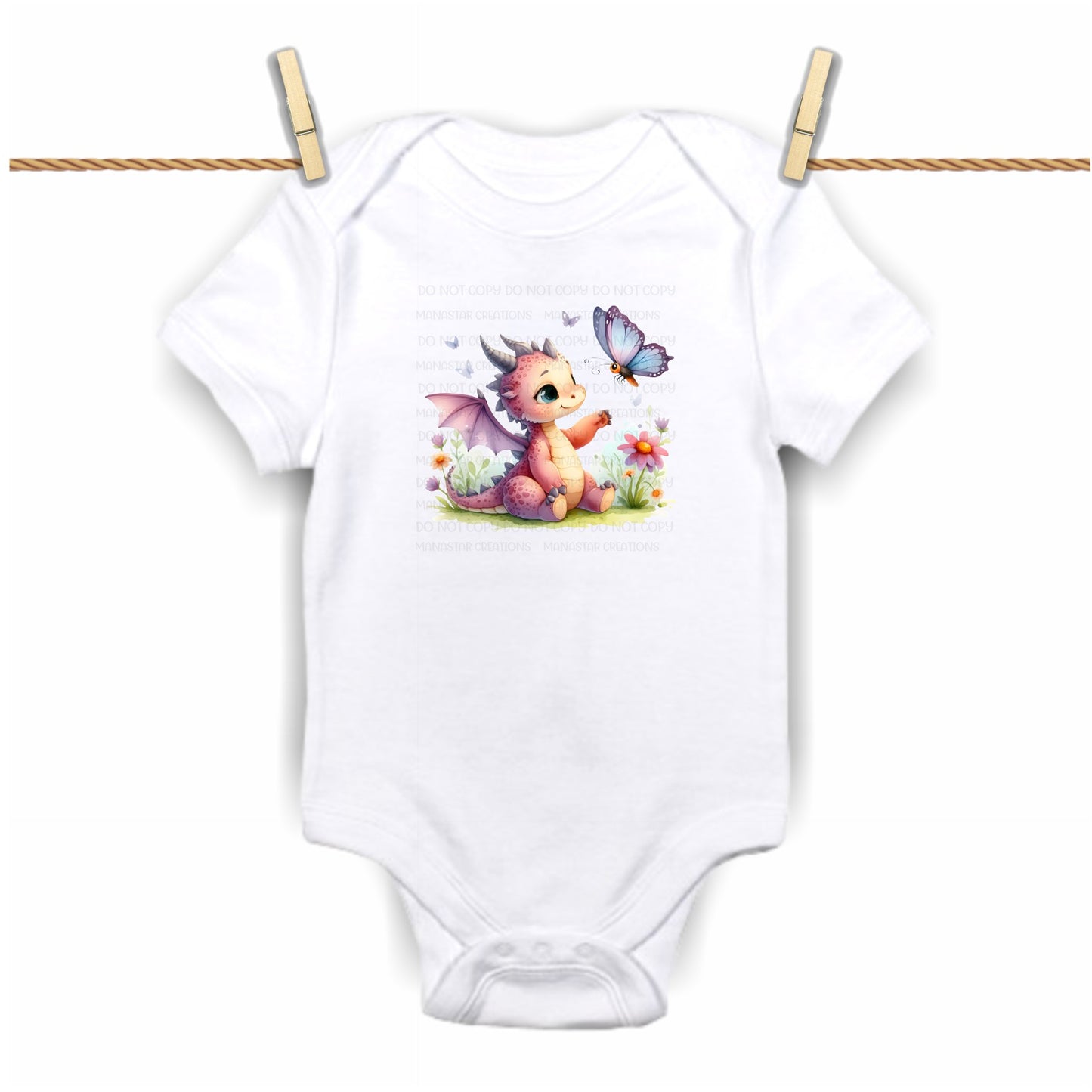 Pink Butterfly Dragon- Custom Baby Bodysuit Print - Limited (Specify Size at Checkout)