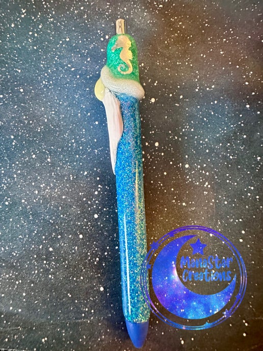 3D Gnome (Seahorse) Epoxy Pen β Whimsical & Handcrafted Charm (Blue Ink)