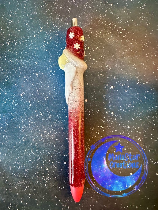 3D Gnome (Snowflakes) Epoxy Pen β Whimsical & Handcrafted Charm (Red Ink)