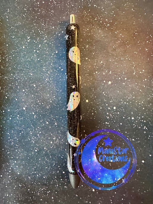 Holographic Boo Epoxy Pen ā Cute Ghosts & Sparkling Stars (Black Ink)