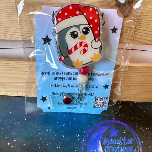 Festive Penguin Badge Reel – Cute Christmas ID Holder