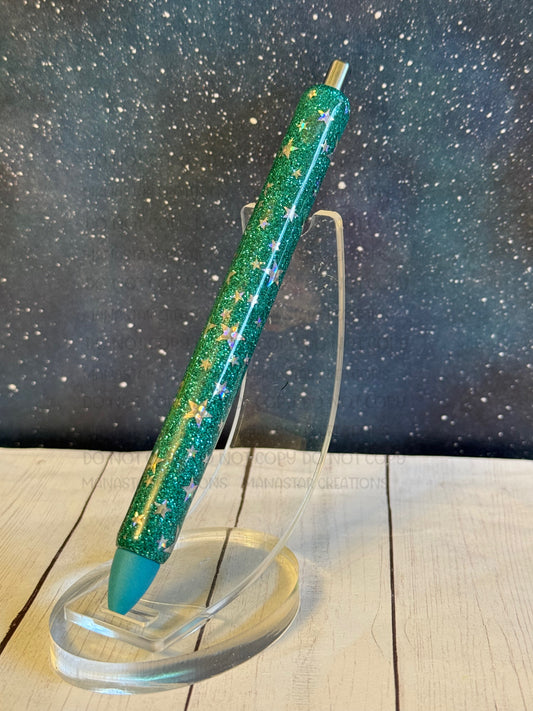 Teal Holographic Star Pen