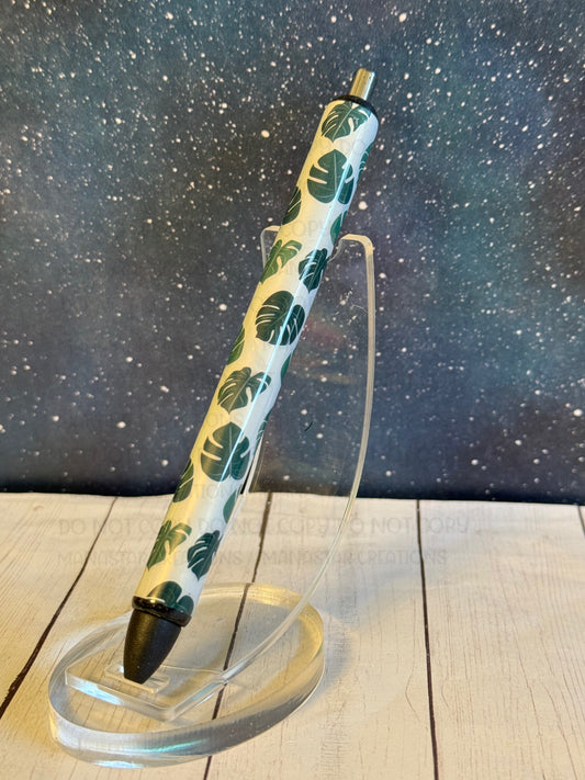 Monstera Leaf Epoxy Pen - Tropical Plant Vinyl Wrapped Writing Instrument