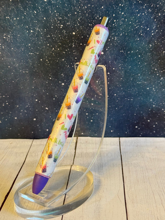 Boba Tea Epoxy Pen - Bubble Tea Vinyl Wrapped Writing Instrument