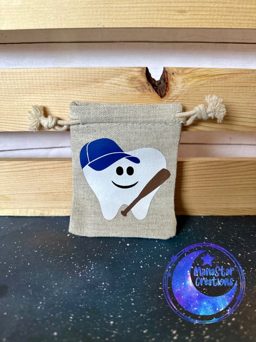Tooth Fairy Bag with Blue Baseball Cap – Fun & Sporty Pouch for Lost Teeth