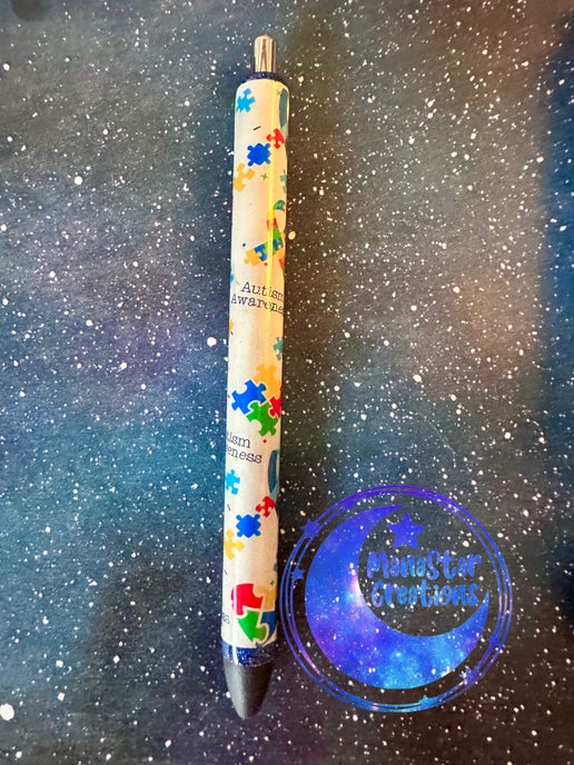 Blue Glitter Autism Awareness Pen – Sparkle with Support! (Black Ink)