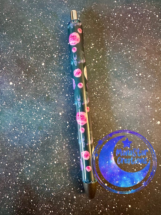 Bats & Roses Epoxy Pen – Gothica Elegance with a Dark Twist (Black Ink)