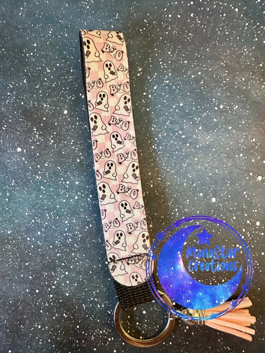 Pink Boo Ghosts Sublimation Keychain Wristlet – Cute & Spooky Halloween Accessory