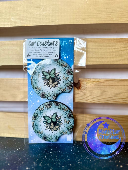 Floral Butterflies Car Coaster – Pretty & Functional Car Accessory