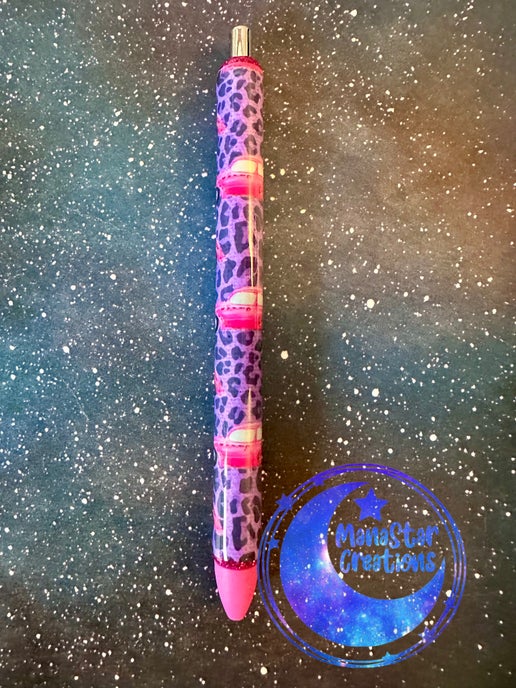 Cheetah Bug Print Epoxy Pen – Wild & Whimsical Writing! (Pink Ink)