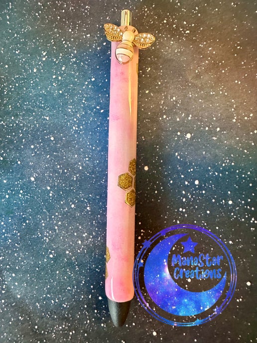 Pink Honeybee Epoxy Pen – Sweet & Buzzing with Style (Black Ink)