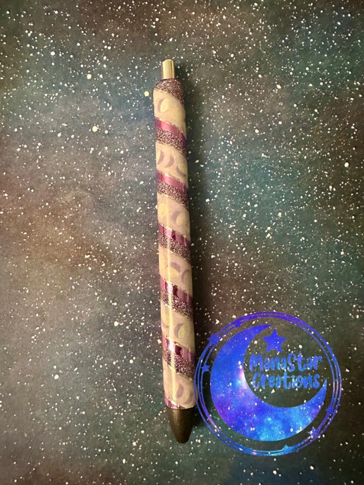 Moonlit Mist Epoxy Pen – Enchanting Purple Swirls & Moons (Black Ink)