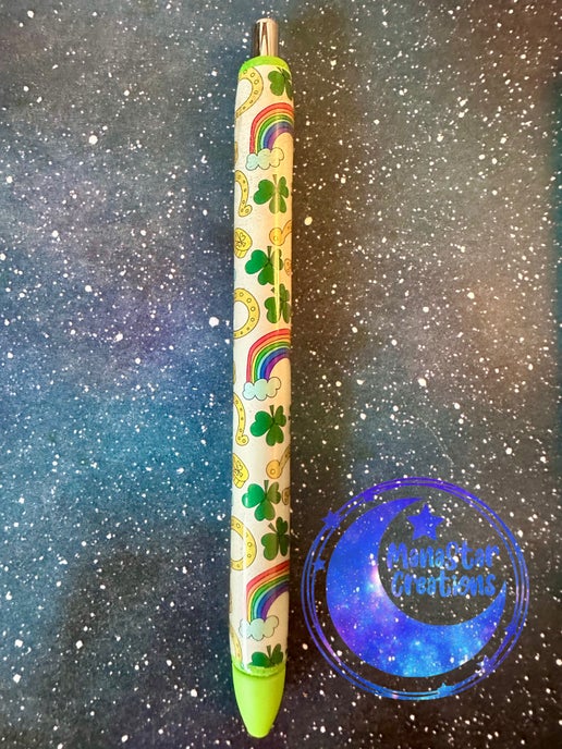 Shamrock & Rainbow Epoxy Pen – Lucky & Colorful Design (Green Ink)