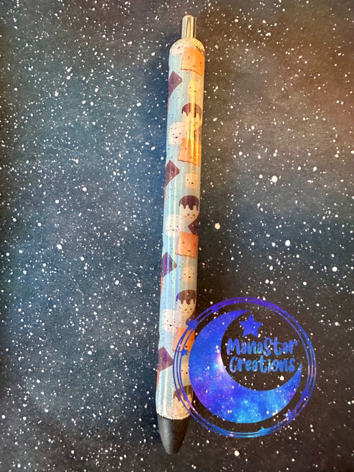 Holographic S’mores Epoxy Pen – Cute & Cozy Campfire Vibes (Black Ink)