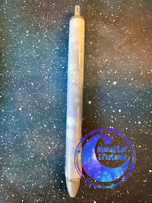 Snowflake Sparkle Epoxy Pen – Frosty & Elegant Winter Vibes (Grey Ink)