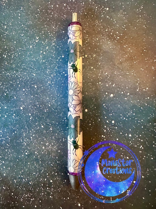 Spiders & Florals Epoxy Pen – Creepy Meets Elegant (Black Ink)
