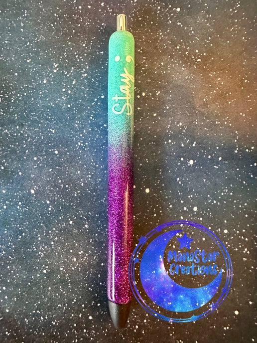 Stay Epoxy Pen – Teal & Purple Inspirational Design (Black Ink)