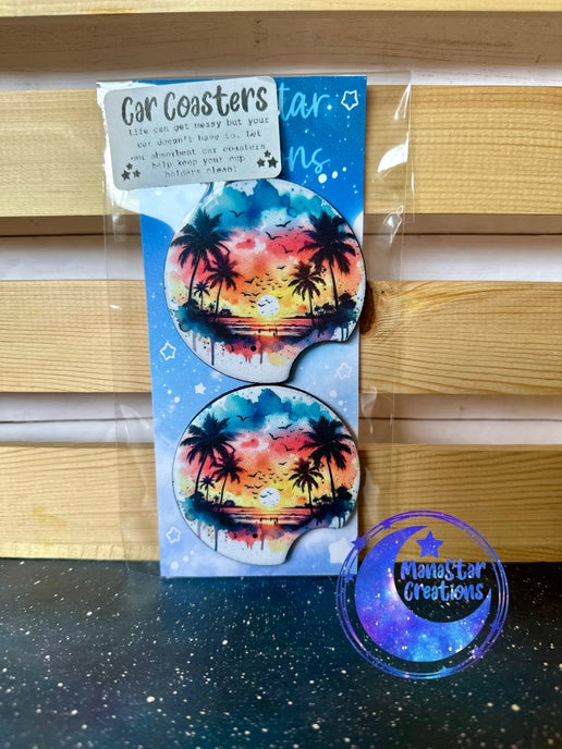 Beach Sunset Car Coaster – Relaxing Coastal Vibes Vehicle Accessory