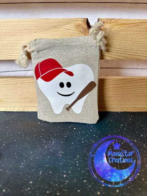 Tooth Fairy Bag with Red Baseball Cap – Fun & Sporty Pouch for Lost Teeth
