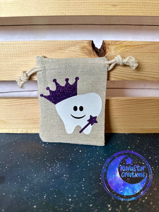 Tooth Fairy Bag with Purple Crown – Magical Pouch for Lost Teeth