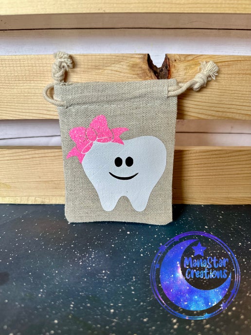 Tooth Fairy Bag with Pink Bow – Cute & Whimsical Pouch for Lost Teeth