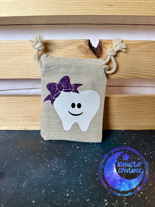 Tooth Fairy Bag with Purple Bow – Cute & Whimsical Pouch for Lost Teeth