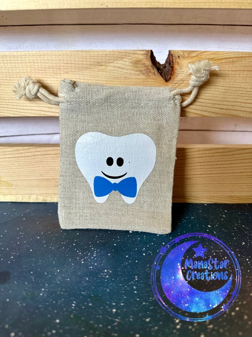 Tooth Fairy Bag with Blue Bow Tie – Charming Pouch for Lost Teeth