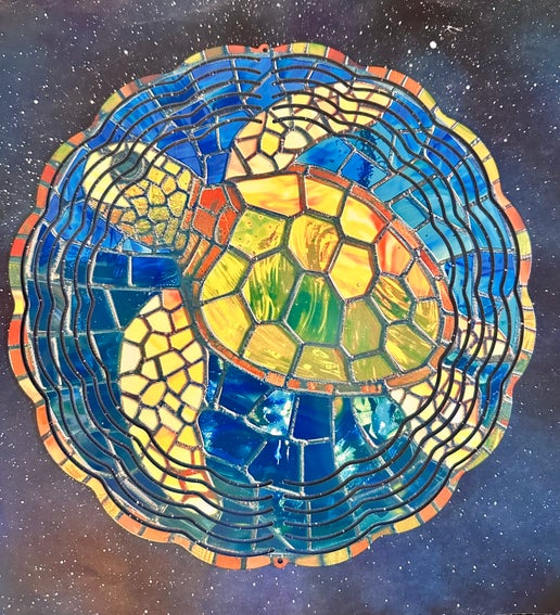 Stained Glass Sea Turtle Wind Spinner – Vibrant Ocean-Inspired Decor
