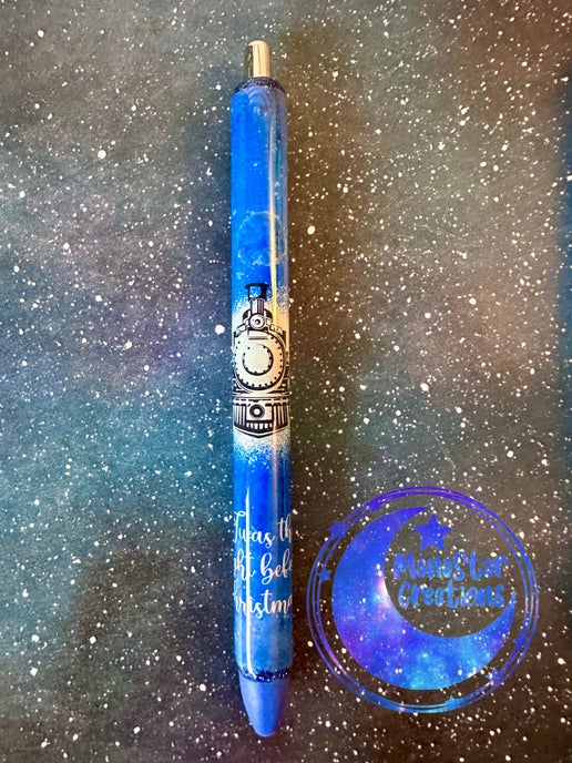 Christmas Train 'Twas the Night Before' Epoxy Pen – Festive Holiday Magic! (Blue Ink)
