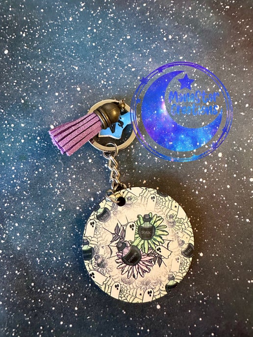 Ghosts, Cauldron, and Poison" Sublimation Keychain – Spooky Halloween-Inspired Accessory