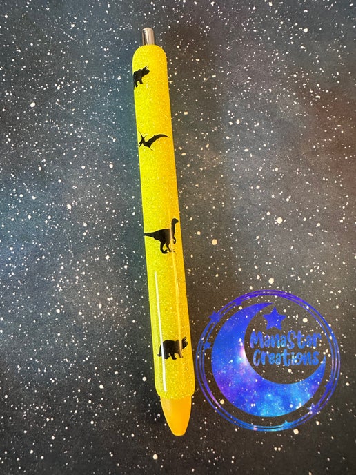 Dino Sparkle Epoxy Pen – Yellow Glitter & Prehistoric Fun (Yellow Ink)